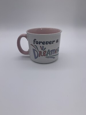 Good Day 16 Oz White & Speckled Coffee Mug  FOREVER A DREAMER   Pink Inferior