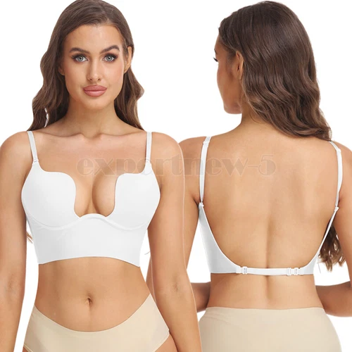 Women Low Back Bra Wire Lifting Deep U Backless Bra With Convertible Clear Strap - Picture 20 of 36