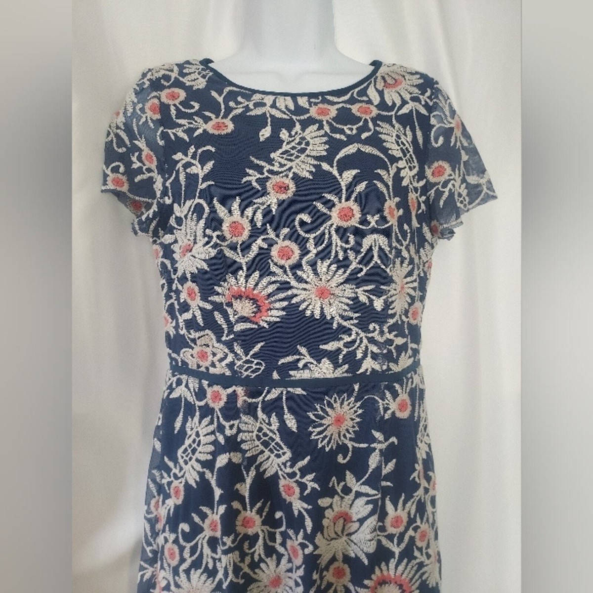adrianna papell blue floral dress ADRIANNA PAPELL AD3D105775 PRINT RUFFLE MIDI DRESS