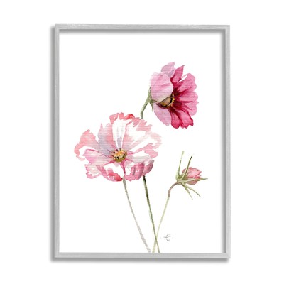 Pink Cosmo Spring Bloom Floral, Designed by Verbrugge Watercolor Gray Framed ...