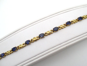 10K Yellow Gold 4.00 CTW Iolite Link Bracelet 7" [B36]