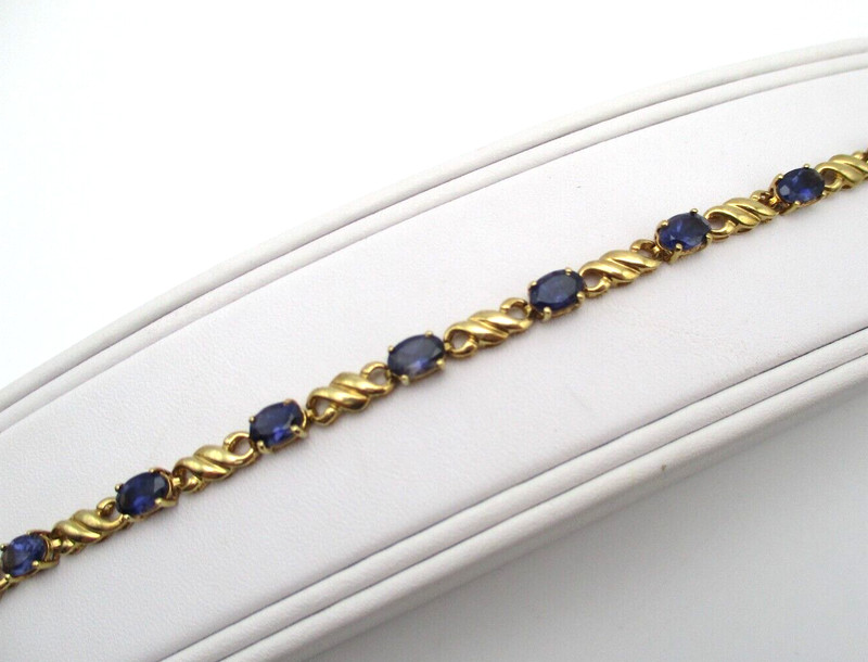 10K Yellow Gold 4.00 CTW Iolite Link Bracelet 7" [B36]
