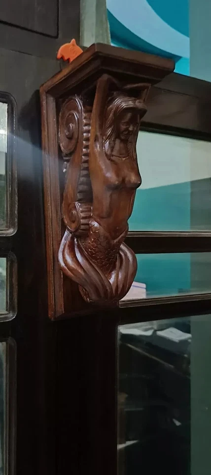 Corbel Mermaid of wood Decorative Carved Wooden Corbel 1pc Wall Hanging Decor - Image 4 of 4