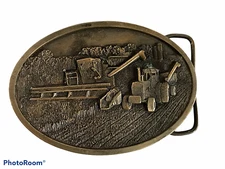 Bergamot Brass Works 1977 Tractor Combine Harvest Time Belt Buckle Vintage