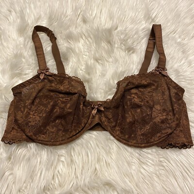 Savage X Fenty 42DD Bra Brown Floral Lace Underwire Back Closure Rihanna 