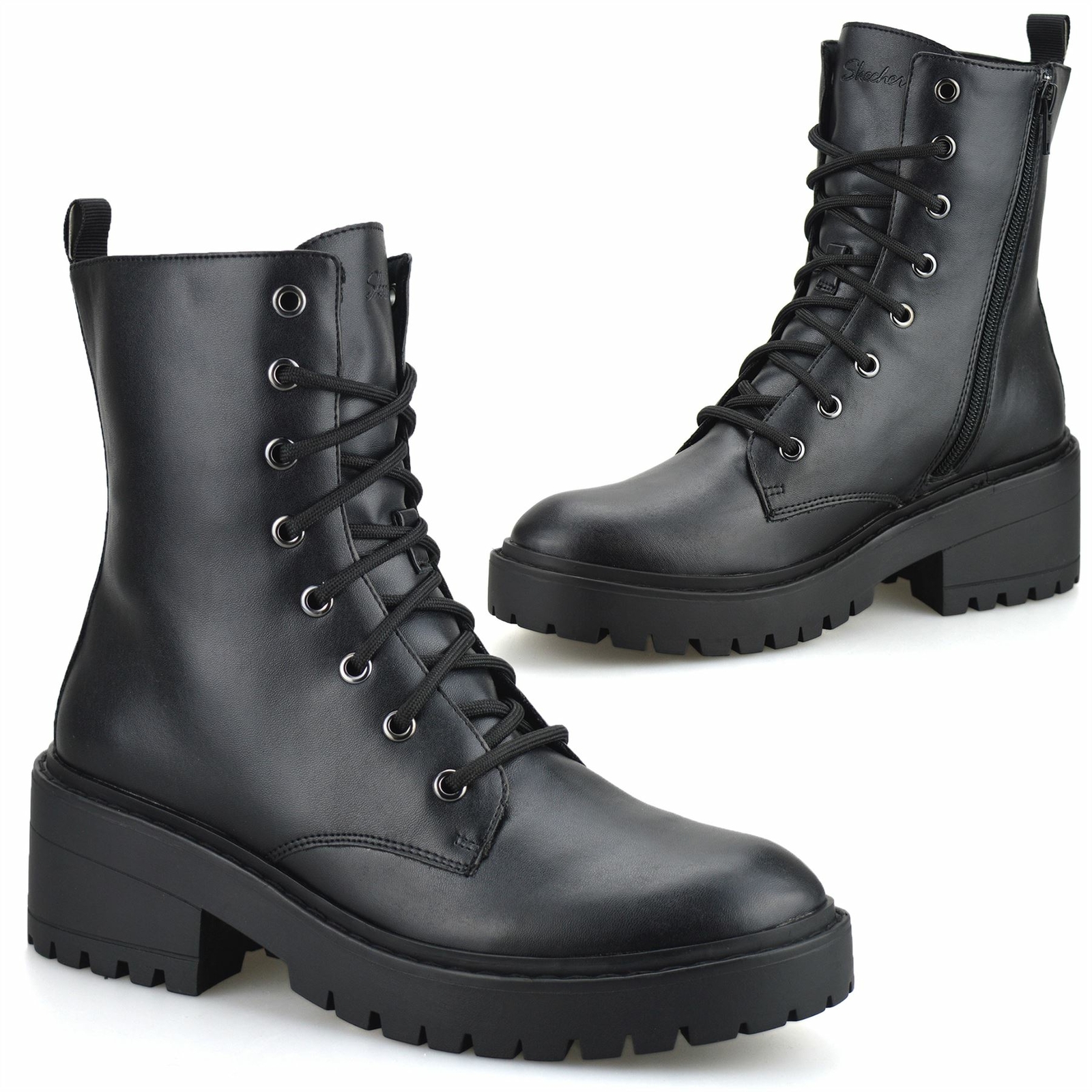 Womens Skechers Mid Block Heel Memory Foam Zip Up Ankle Biker Boots Shoes  Size | eBay