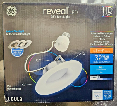 GE Reveal White 6-in 650-Lumen Soft White Round Dimmable LED Recessed Downlight