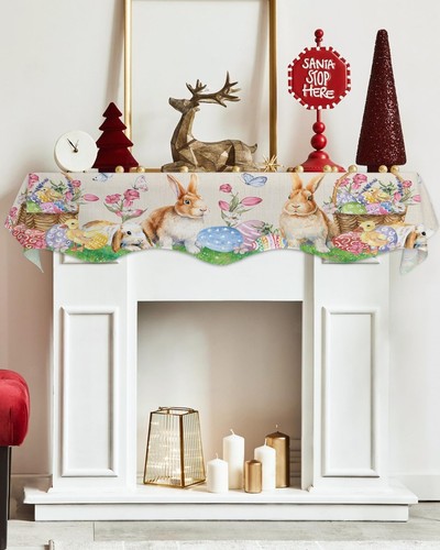 Mantle Scarf 70 x 17 Inch, Easter Eggs Rabbit Flowers Retro Texture Fireplace... - Afbeelding 5 van 6