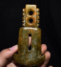 4.7''Chinese Hongshan Culture Old Jade Carving Double Hole Axe Statue Sculpture