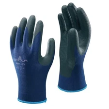 Showa 380 Blue Nylon Stitched Glove w/ Nitrile Foam Coating and Waffle Pattern