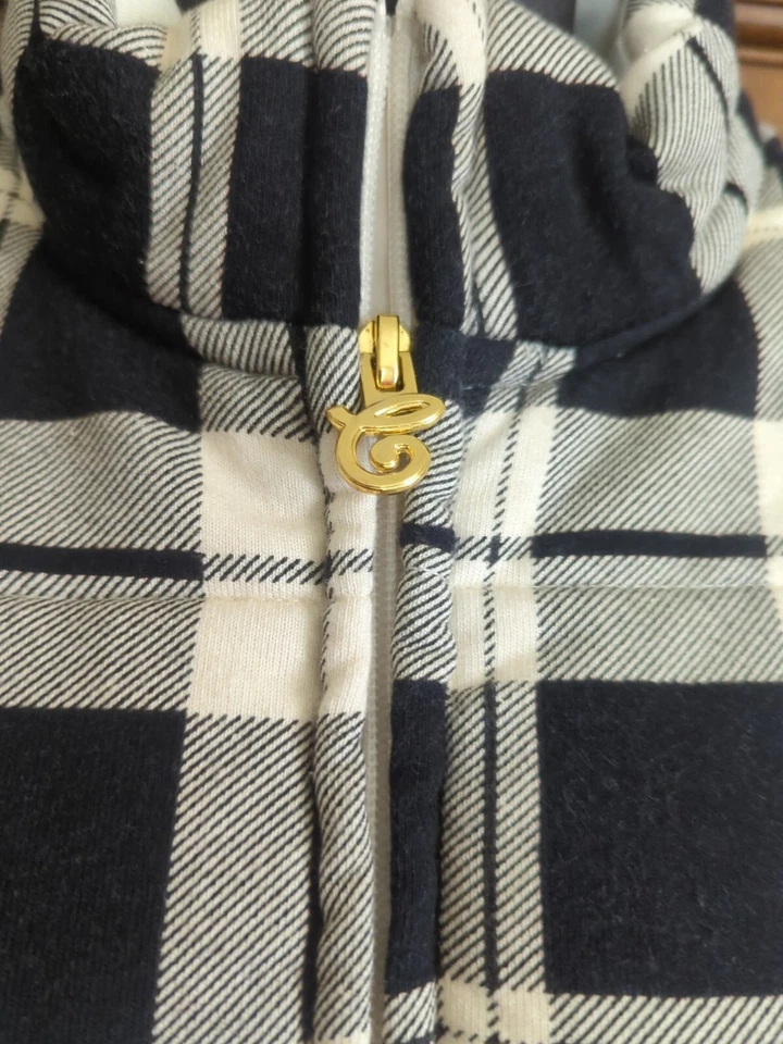 NUEVO CON ETIQUETAS CHAPS Chaleco Beige/Negro a Cuadros Cremallera Completa Jóvenes Niñas Talla L Foto 2 de 4