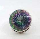 MASSIVE vintage Fine Sterling Silver & Mystic Topaz Glass Ring Size 8.5