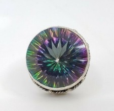 MASSIVE vintage Fine Sterling Silver Mystic Topaz Glass Ring Size 8.5