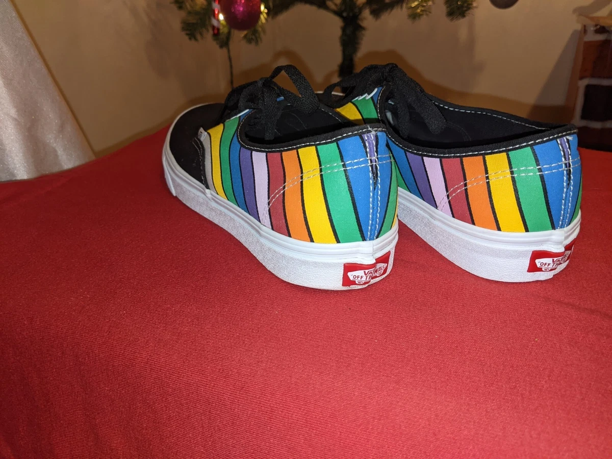 VANS Authentic Refract Rainbow Stripe Canvas Skate Shoes Mens size 10