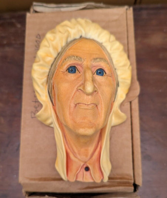 VTG Bossons Chalkware Head #24 Betsey Trotwood w/ Original Box Congleton England