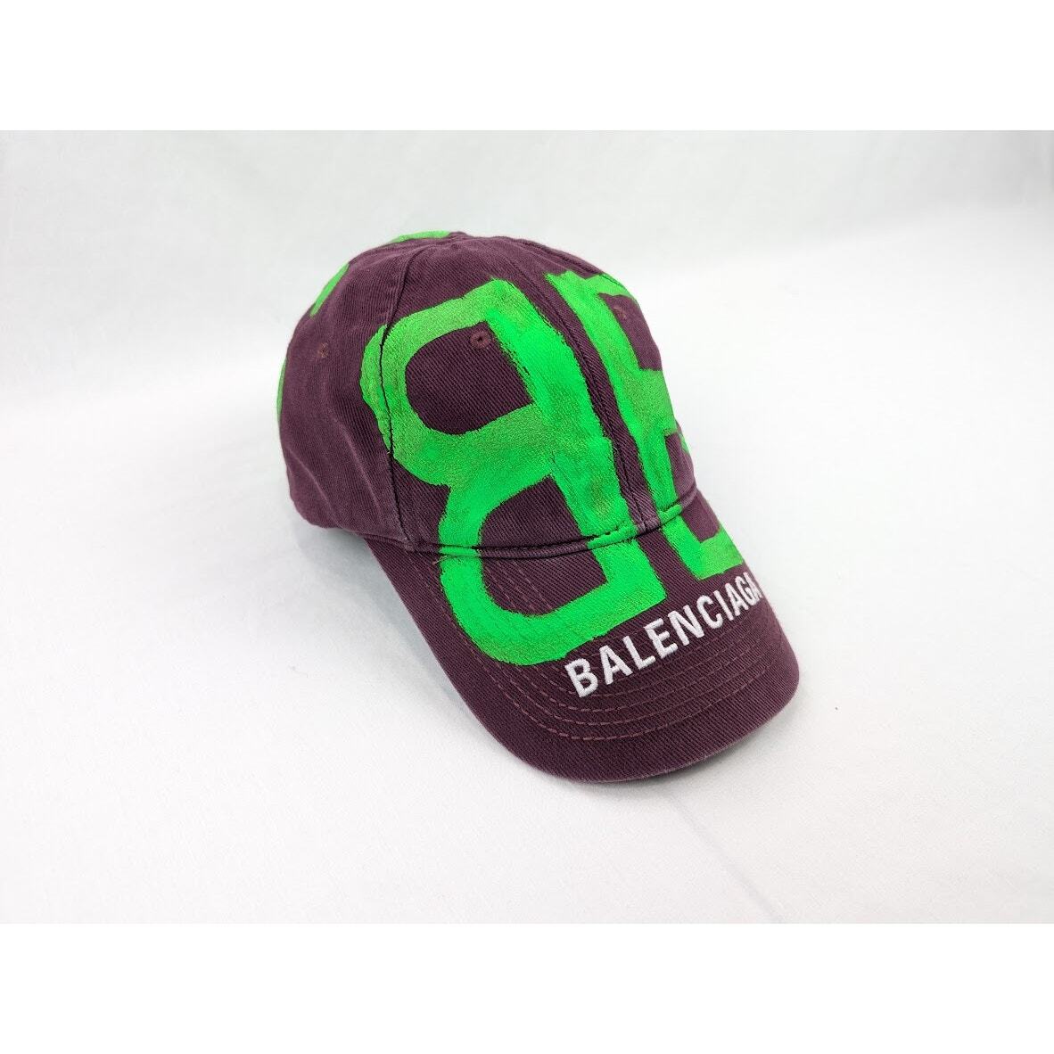 Balenciaga BB Sprayed Cap / Hat in Grape/Fluo Green | BNWT Small