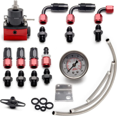 Universal Adjustable Fuel Pressure Regulator Kit Oil 0-100psi Gauge-6AN BlackRed