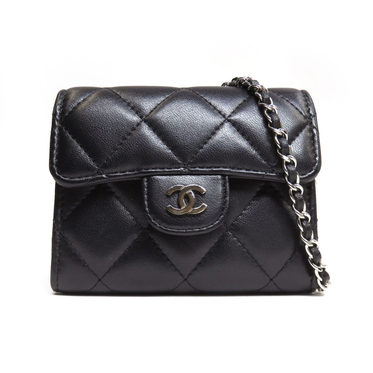 Chanel Matelasse Mini Chain Wallet Crossbody Bag Black Hardware