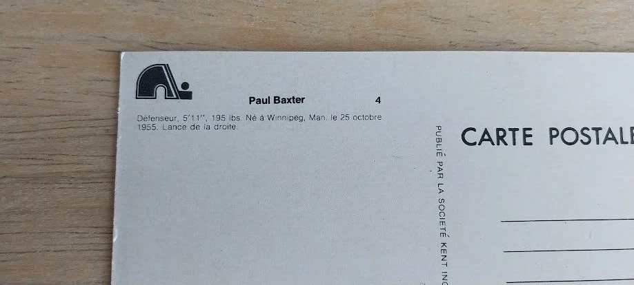 Paul Baxter Quebec Nordiques Postcard 1976 77 Pittsburgh Calgary Syracuse WHA - Image 2 of 3