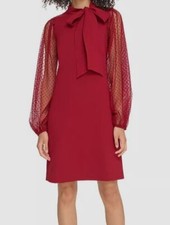 Vince Camuto Women's Red Mesh Dot Sleeve Shift Dress Size 2