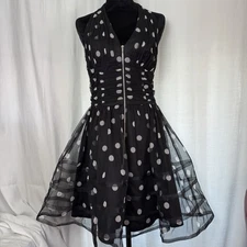 Betsey Johnson Halter Dress Black White Polkadot Pinup Style Size 4 Fit n Flare