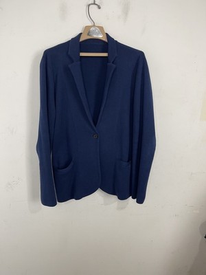 J Crew Womens Sweater Blazer XL Navy Blue Schoolboy 100% Cotton Knit Academia