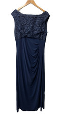 Alex Evenings Women's Long Cowl Back Mother of The Bride Dress Size 18 Navy