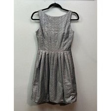 Maggy London Metallic Silver Dress Womens 4 Sleeveless Party Cocktail