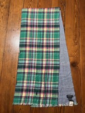 Ralph Lauren Scarf Plaid Blue Reversible Green Cotton Made in Italy NWT 72  Long
