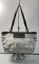 Coach F13759 Pleated Leather East West Tote Bag In White With Charcoal Gray Trim