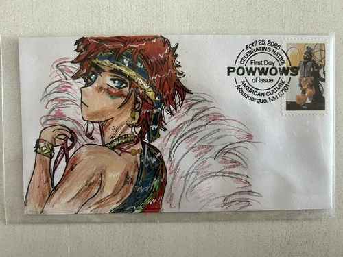 2025 POWWOW FDC Hand Drawn Cachet Katelyn Marks Native American Indian.