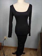 NWT! FOREVER 21 Size Large Women's Black Dress Full Length Long Sleeves Stretch