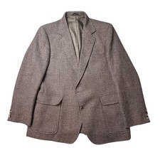 Haggar Blazer Mens 42S Brown Imperial Pure Wool Houndstooth Tweed Sport Coat