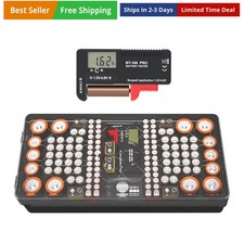 Battery Organizer Storage Case with Tester, Stores Protects Up to 136 Batte...