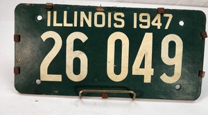 Illinois 1947 Vtg License Plate 26 049 Antique Auto Man Cave Decor Collector