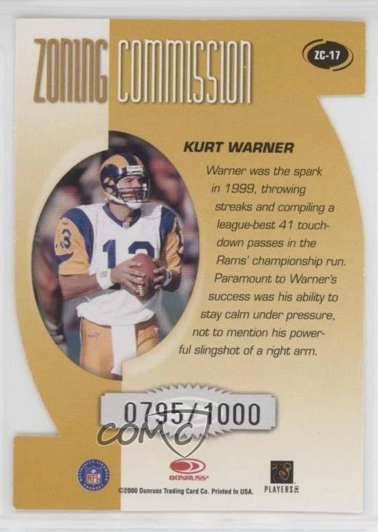 2000 Donruss Zoning Commission /1000 Kurt Warner #ZC-17 HOF - Image 2 of 2