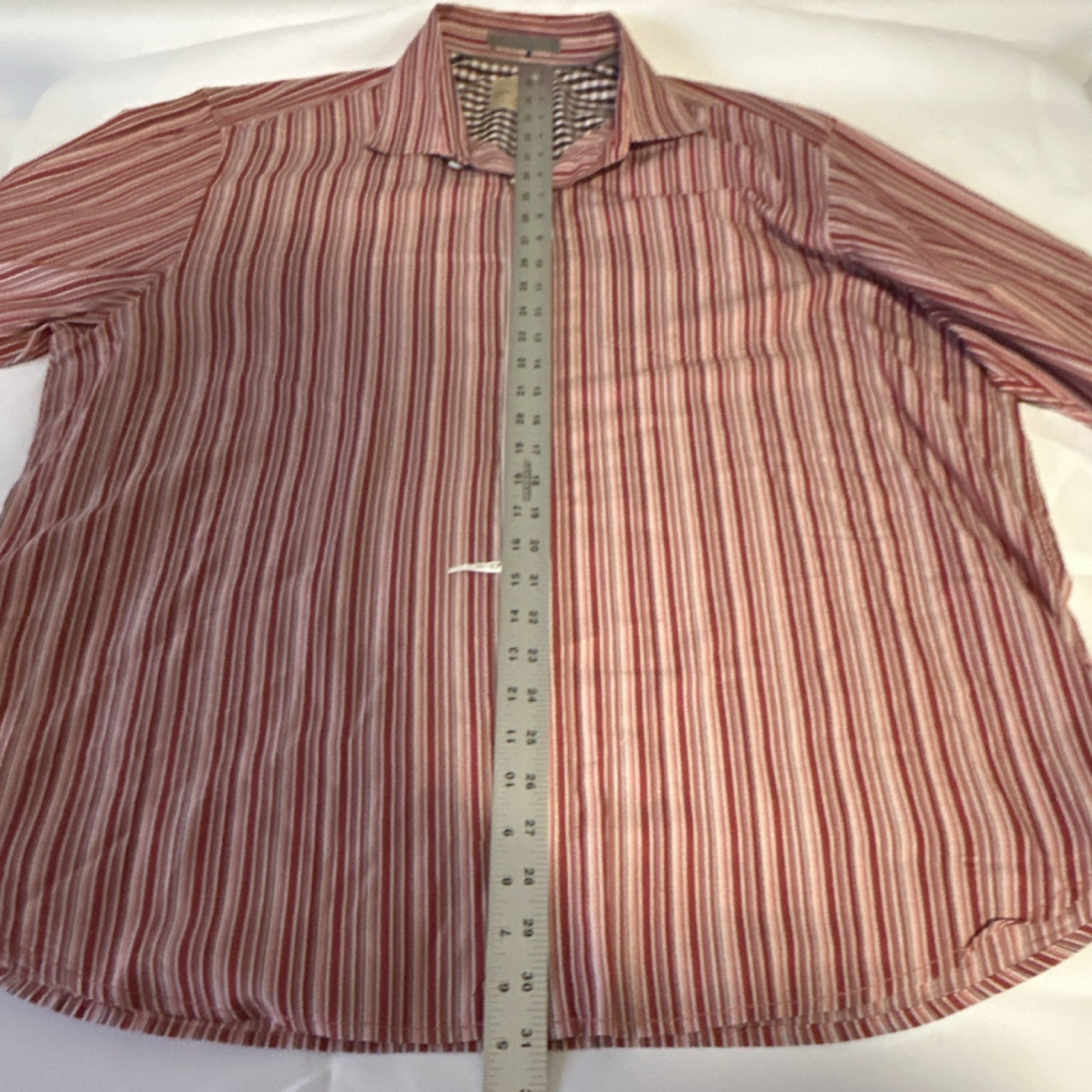 Tommy Bahama Men's XL Red White Pink Striped Long Sleeve Cotton Button-Up Shirt