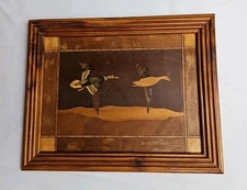 Vintage Marquetry Plaque/Picture Mallards in Flight c1950 Unknown Maker