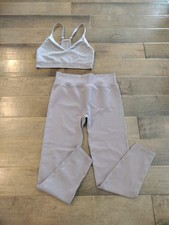 PINK VICTORIA'S SECRET 2pc Womens beige taupe sports bra seamless leggings set L