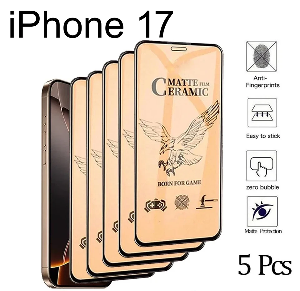 Pack 5 Films iPhone 17 Anti Trace Mat Anti Reflet Ultra Résistant 9D - Photo 2/4