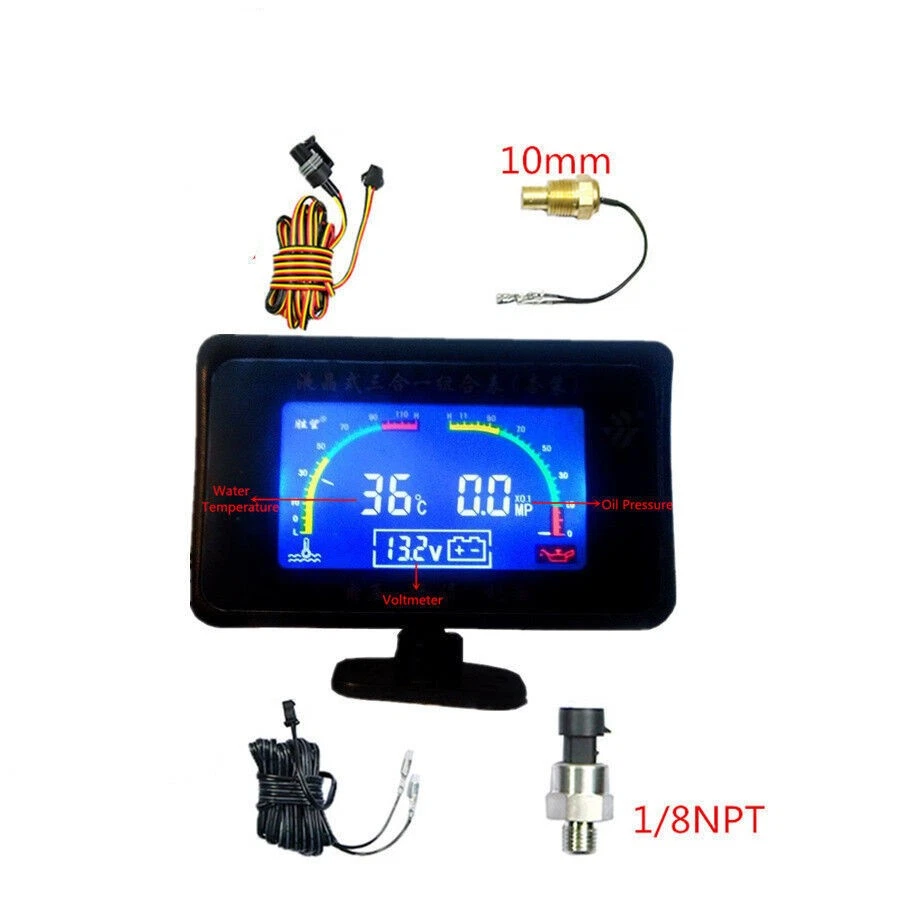 Car 3 Functions LCD Oil Pressure Gauge Monitor+Voltmeter+Water Temp Gauge , - Image 2 of 4