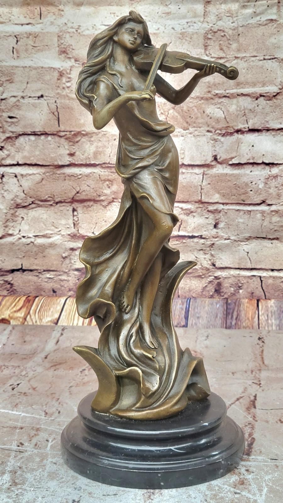 Original Art Deco Violinist Bronze Sculpture - Elegant Female Musician Artwork
