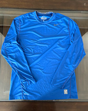 Nike Pro Combat Dri-FIT Men  s Blue Solid Crewneck Fitted Long Sleeve Tee L