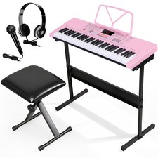 61-Key Electric Keyboard Piano Built In Speakers w/Headphones, Microphone Pink