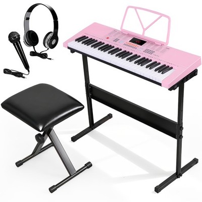 61 Key Keyboard Digital Piano with Stand Headphones Microphone Music Pink