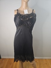 Vintage Sears Tricot Nylon Black Full Slip Pleats/Lace Detail Size 34 Tall