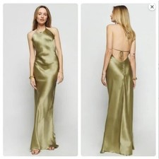 Reformation Jeany 100% Silk Dress in Olive Oil Size L
