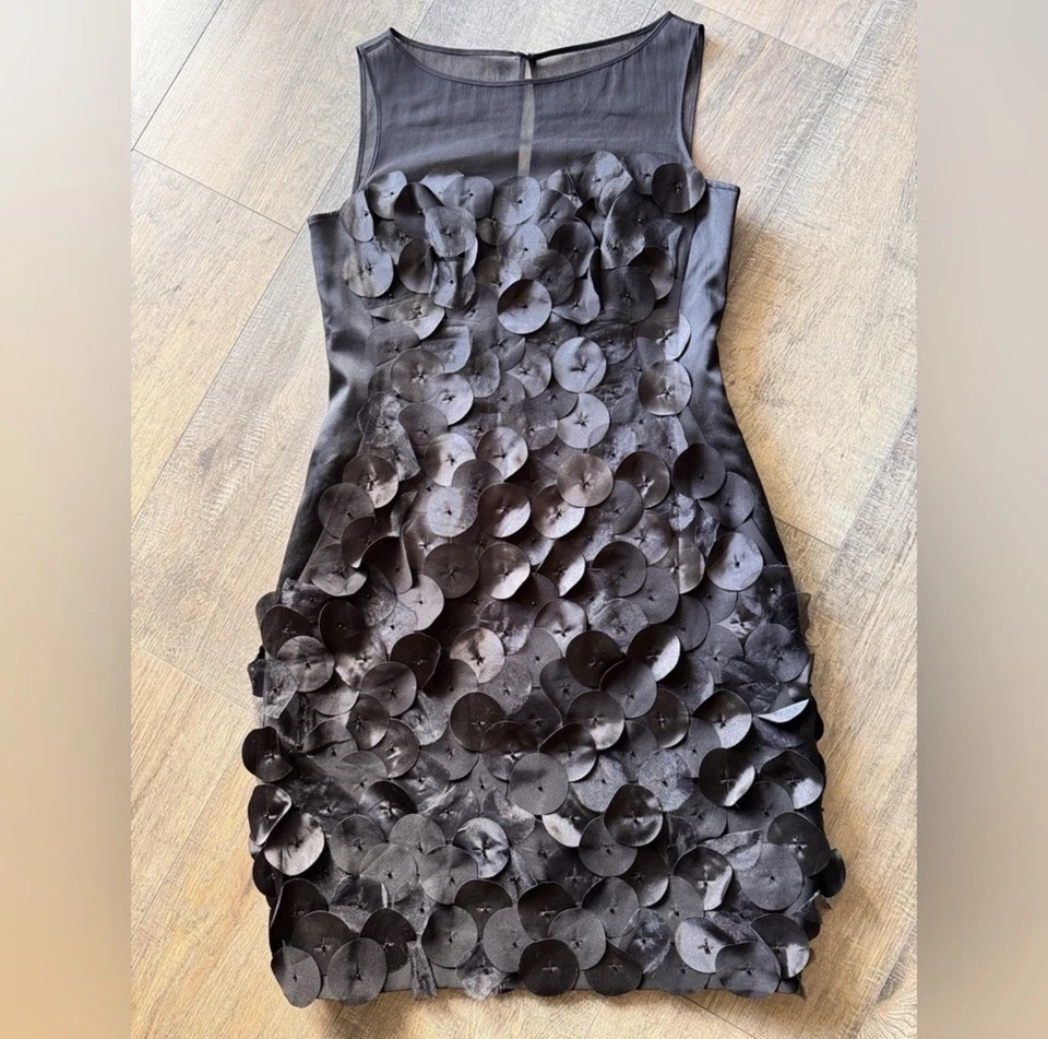 KAREN MILLEN Statement Black Silk & Sheer Circle Cocktail Dress - Size 6 - Image 2 of 4