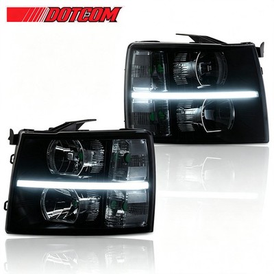 For 2007-2013 Chevy Silverado 1500 2500 3500 HD LED DRL Headlights Smoke/Amber