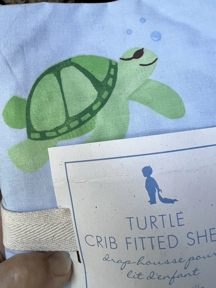 Pottery Barn For Kids Fitted Turtle Crib Sheet New - Image 4 of 4